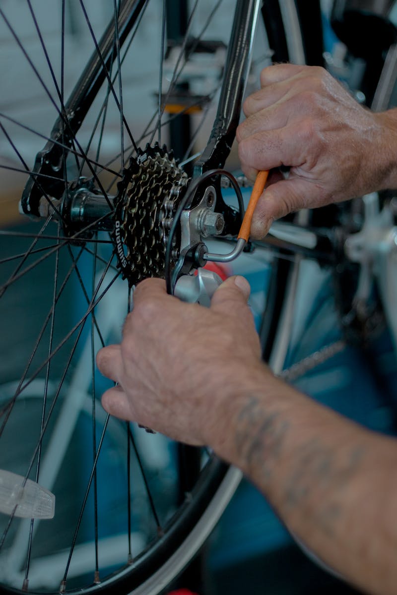 Close-up of Fixing a Bicycle